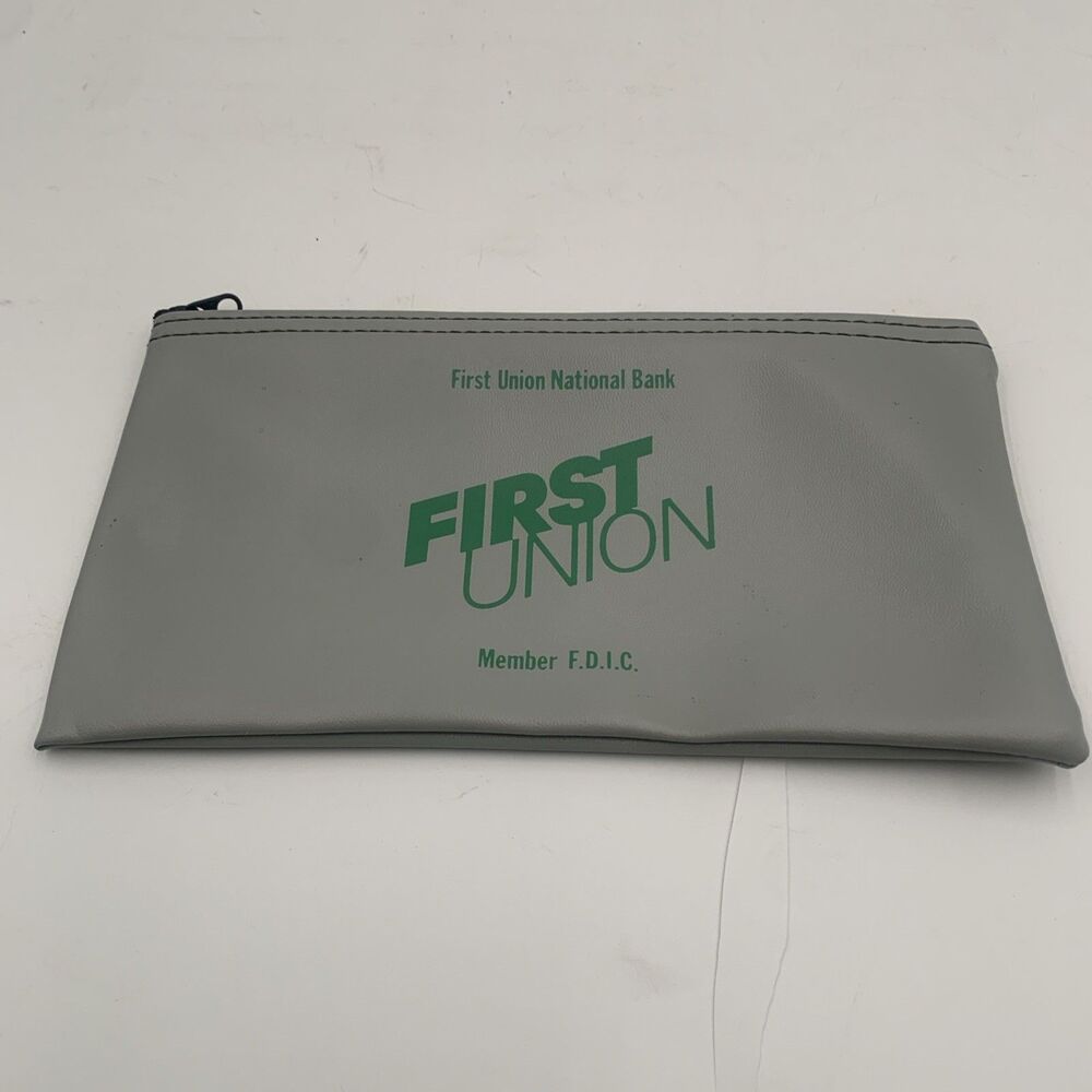 Vintage First Union National Bank Zipper Cash Money Deposit Bag Pouch Bank Bag